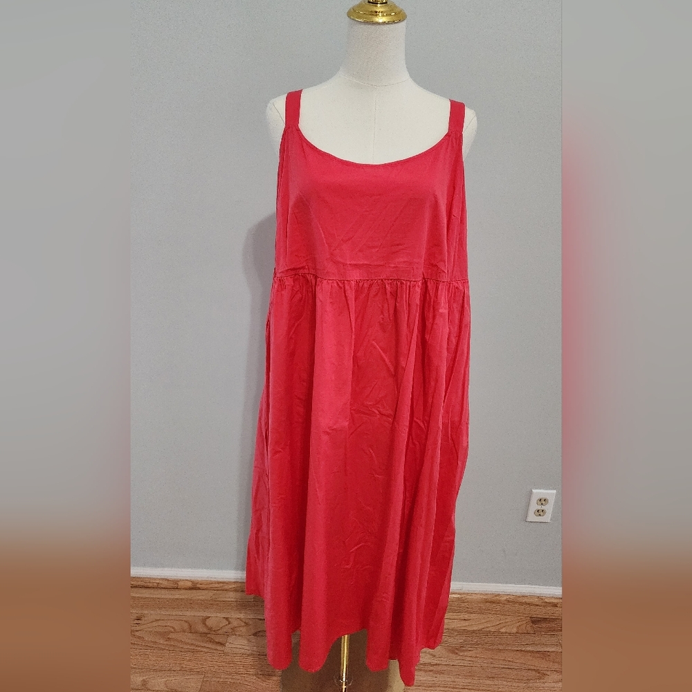 Ava & Viv Summer Midi Dress Empire Waist Cotton Coral 2 Pockets Plus Size 1X